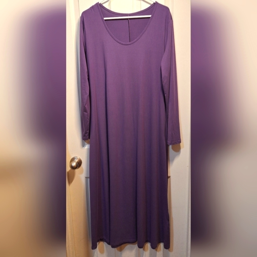 Polyester Blend Purple Long Sleeve Dress Large